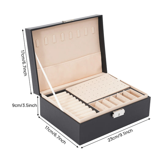 Double Layer PVC Jewelry Box With Velvet Interior And Divider