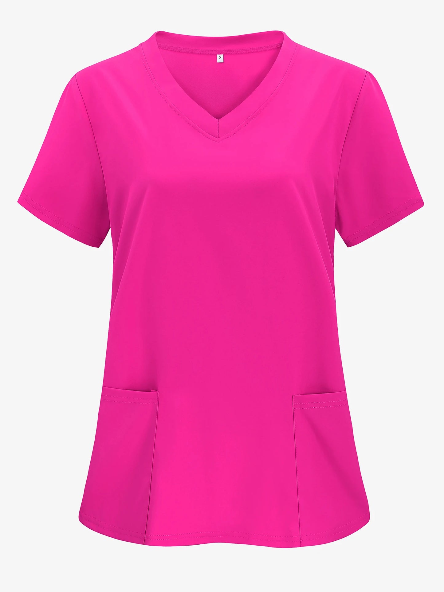 XUANSHOWCN Women Nurse Uniform Woven Top Pocket Front V Neck