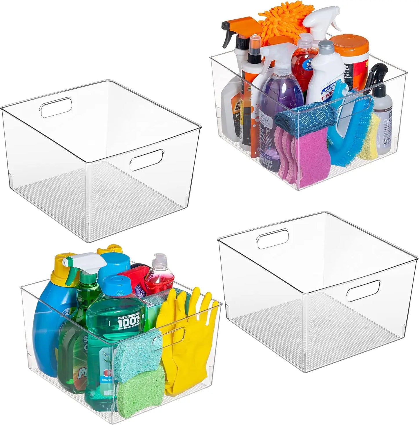 Plastic Storage Bins 4 Pack For Kitchen Pantry Organization