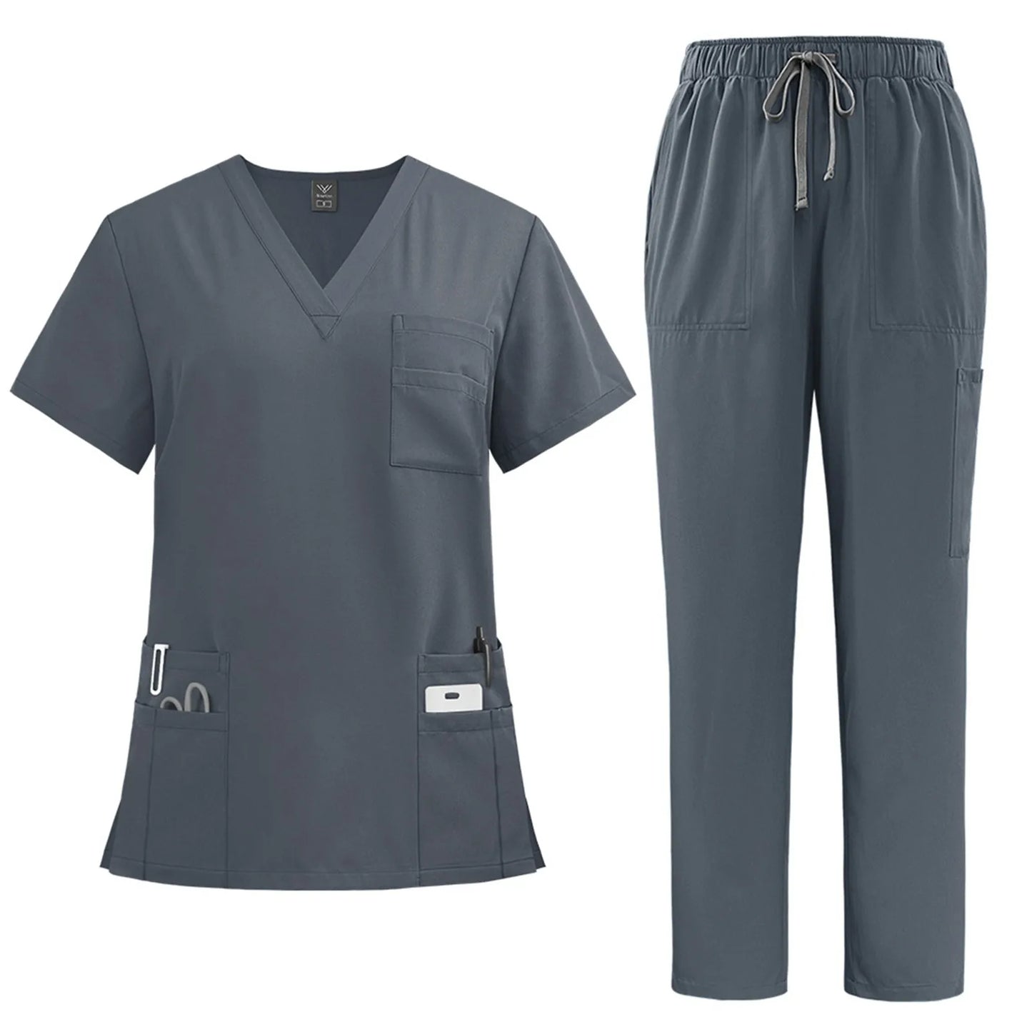Eillysevens Nurse Uniform Quick Dry VNeck Short Sleeve Pants Set