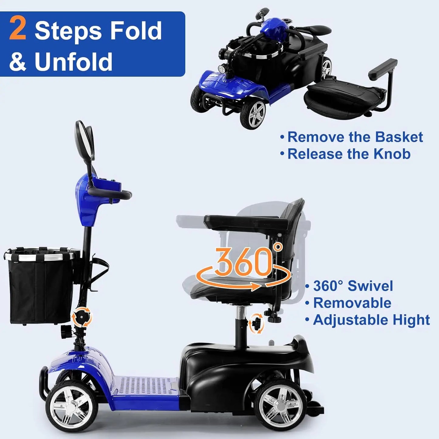 Foldable Mobility Scooter For Seniors And Adults 300lb Capacity