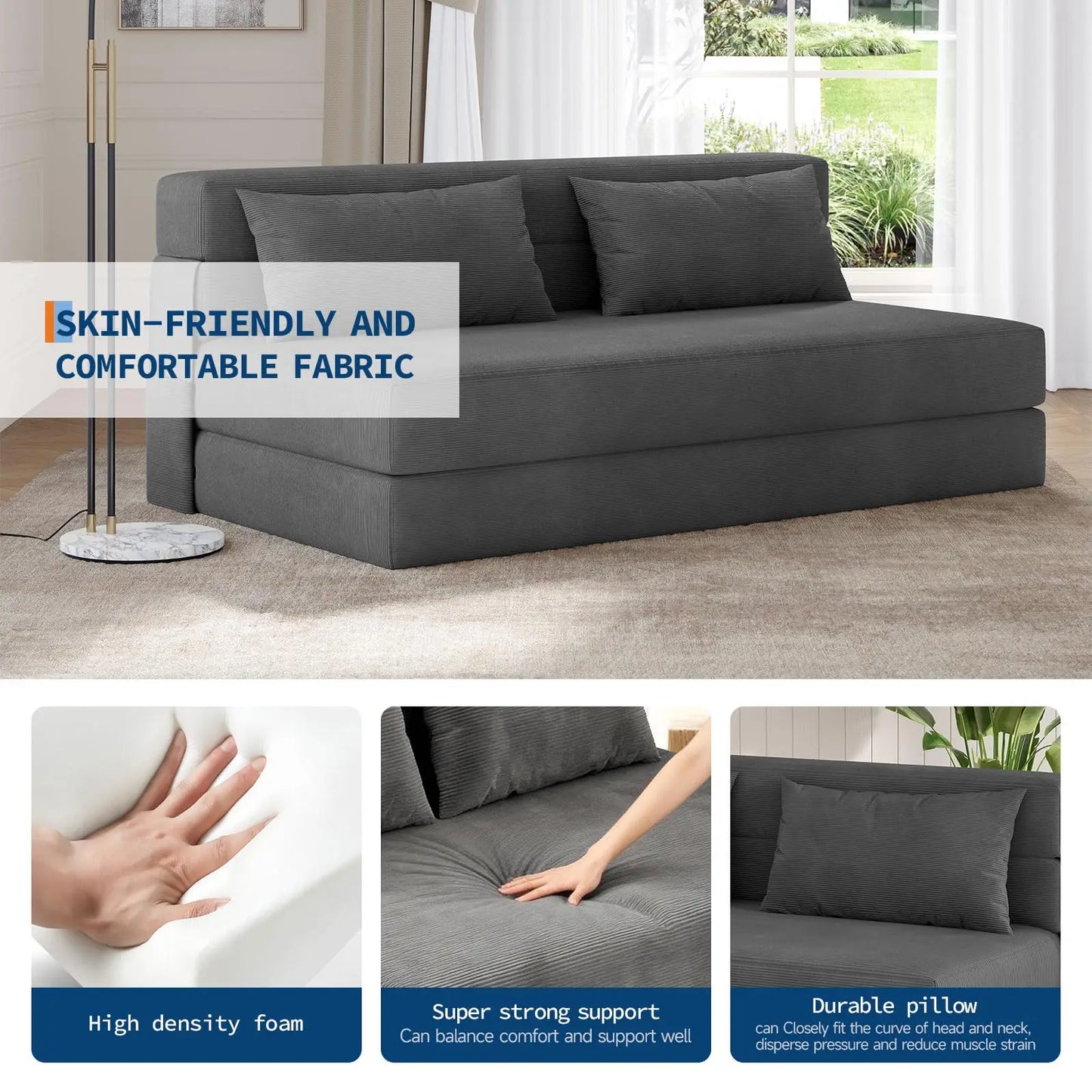 HobbyLane 4-in-1 Folding Sofa Bed Convertible Sleeper Loveseat Couch