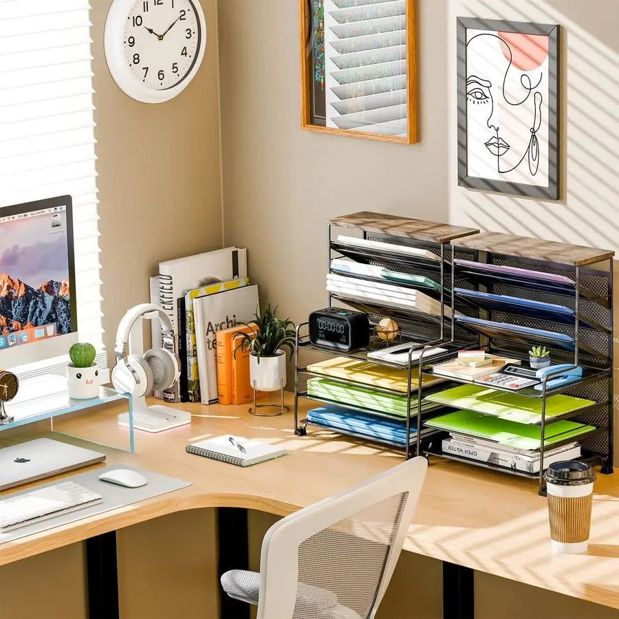 XMSJ 7Tier Desk File Organizer Mesh Letter Tray Two Pack