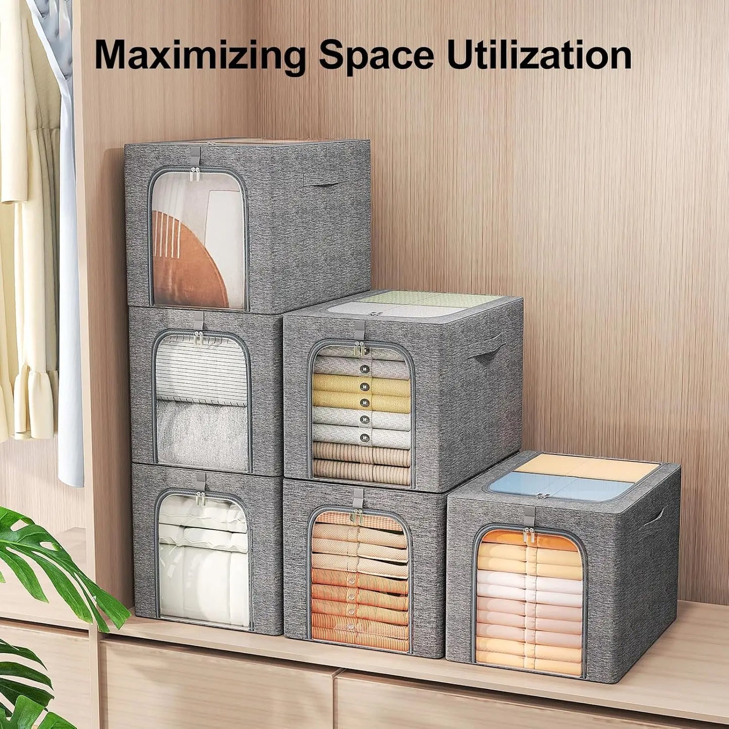 6 Pack Stackable Storage Bins With Clear Window And Lid