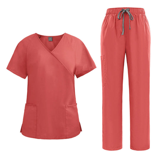 Nurse Scrub Set Medical Uniform With V Neck Pockets