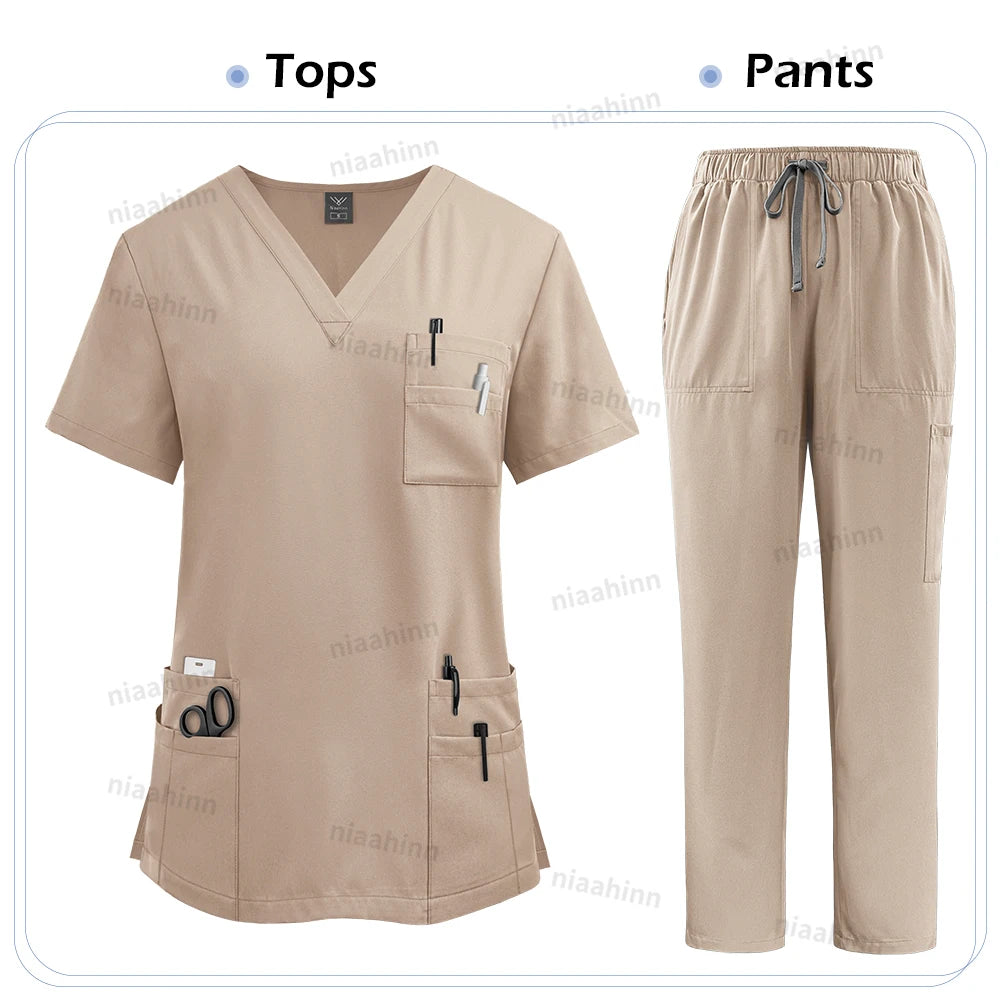 Medical Scrubs Set For Women Nurse Uniform Unisex Lab Coat