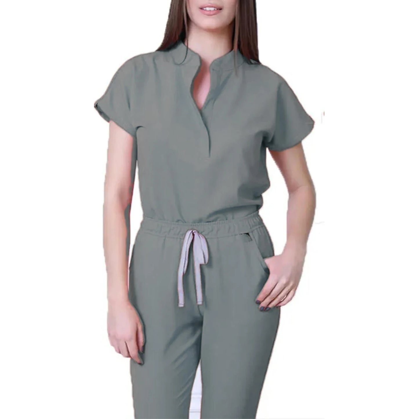 Nurse Jumpsuit Stand Collar Short Sleeve Medical Uniform Workwear