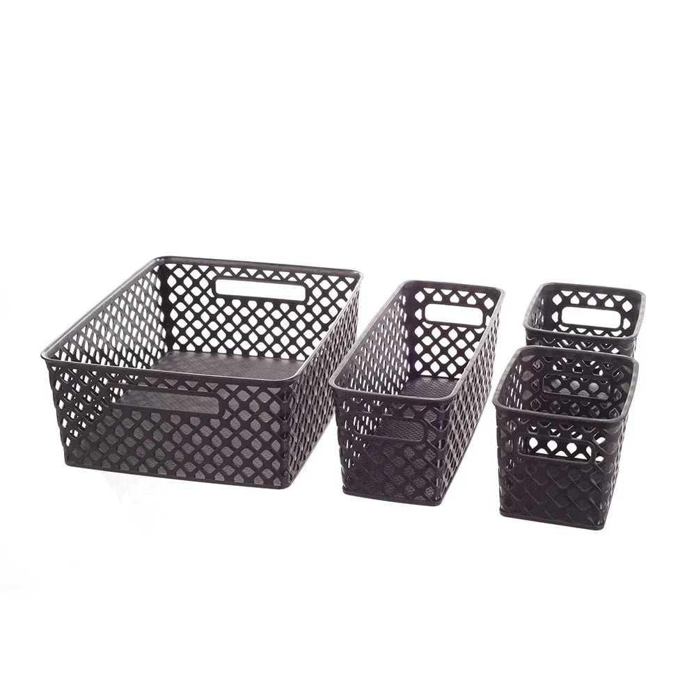 Decorative Storage Baskets Set 4 Piece Durable Plastic Organization Bins