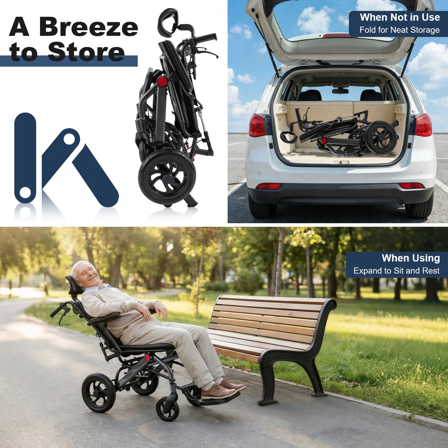 130kg Loadable Reclining Wheelchair Folding Transport For Seniors