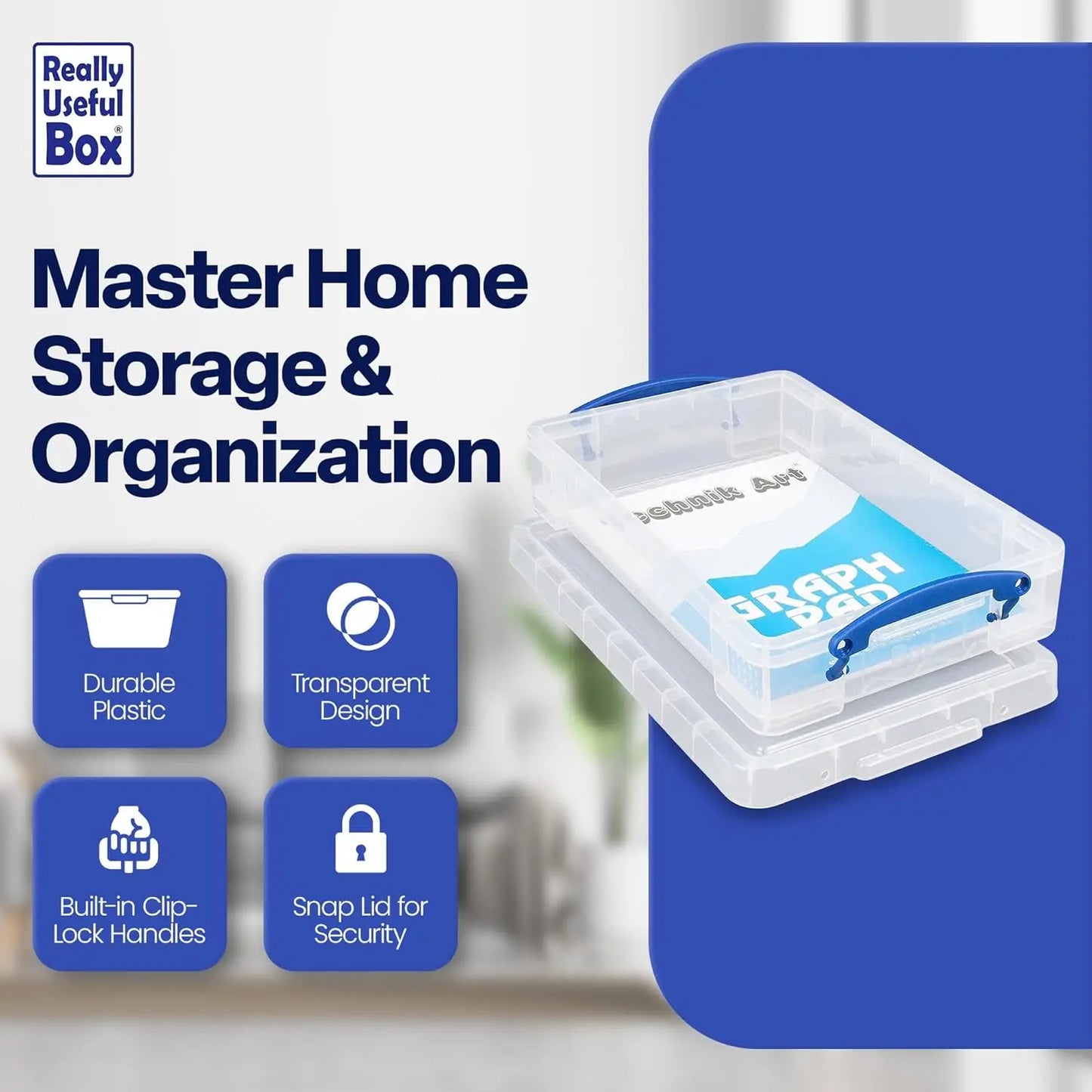 Plastic Stackable Storage Container with Snap Lid and Clip Handles