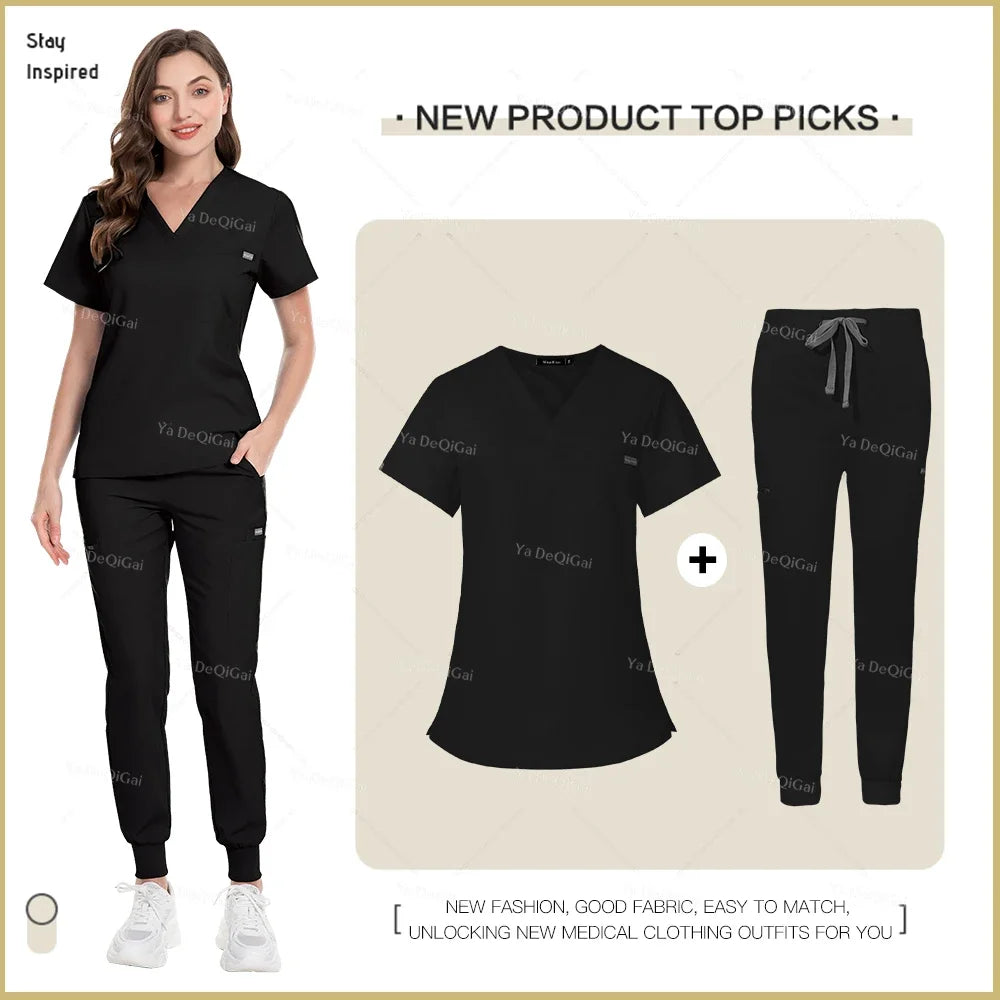 NONECN Nurse Uniforms Set Women Men Medical Hospital Scrubs Outfit