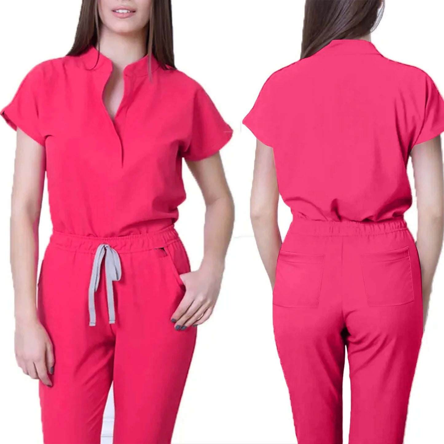 Nurse Jumpsuit Stand Collar Short Sleeve Medical Uniform Workwear