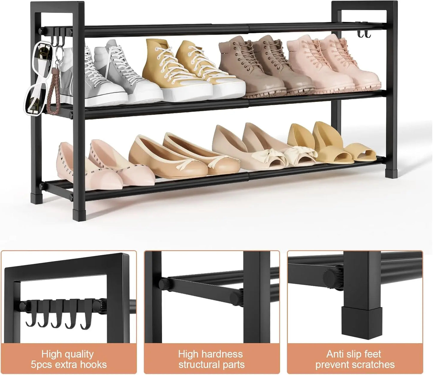 Adjustable Expandable 3-Tier Shoe Rack for Closet 12 Pairs