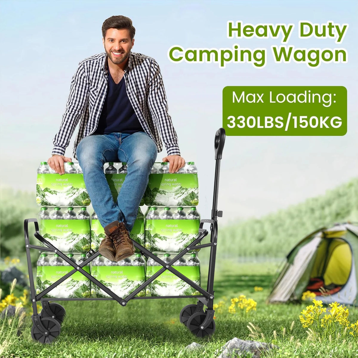 Heavy Duty Foldable Utility Wagon All Terrain Wheels Cup Holder