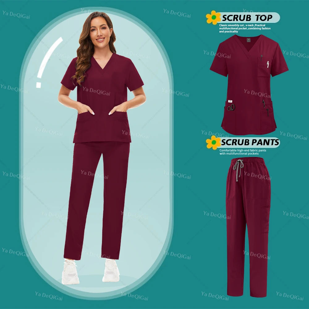 NONECN Unisex Medical Scrub Set for Nurses and Dentists