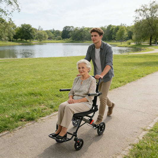 Foldable Transport Wheelchair With Handbrake Lightweight Portable Travel Chair