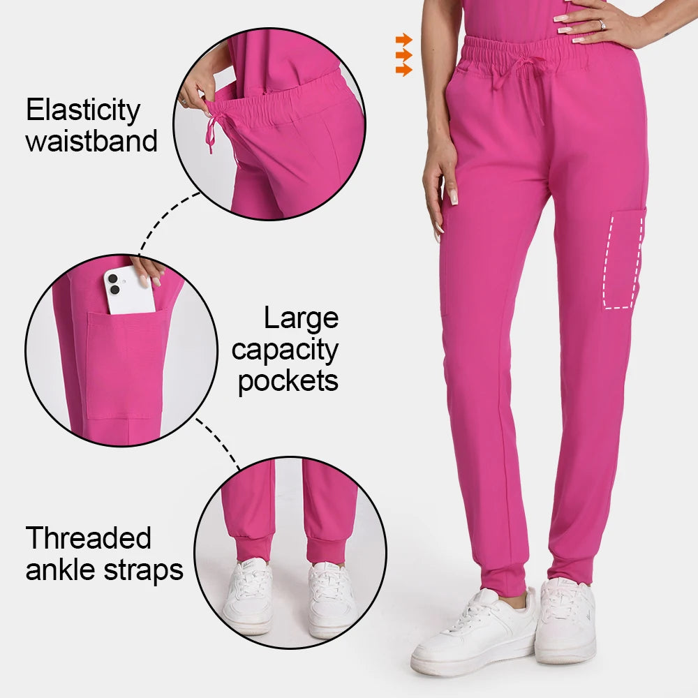 NONECN Scrub Set Women Nurse Uniform Jogger Top Pants Pockets