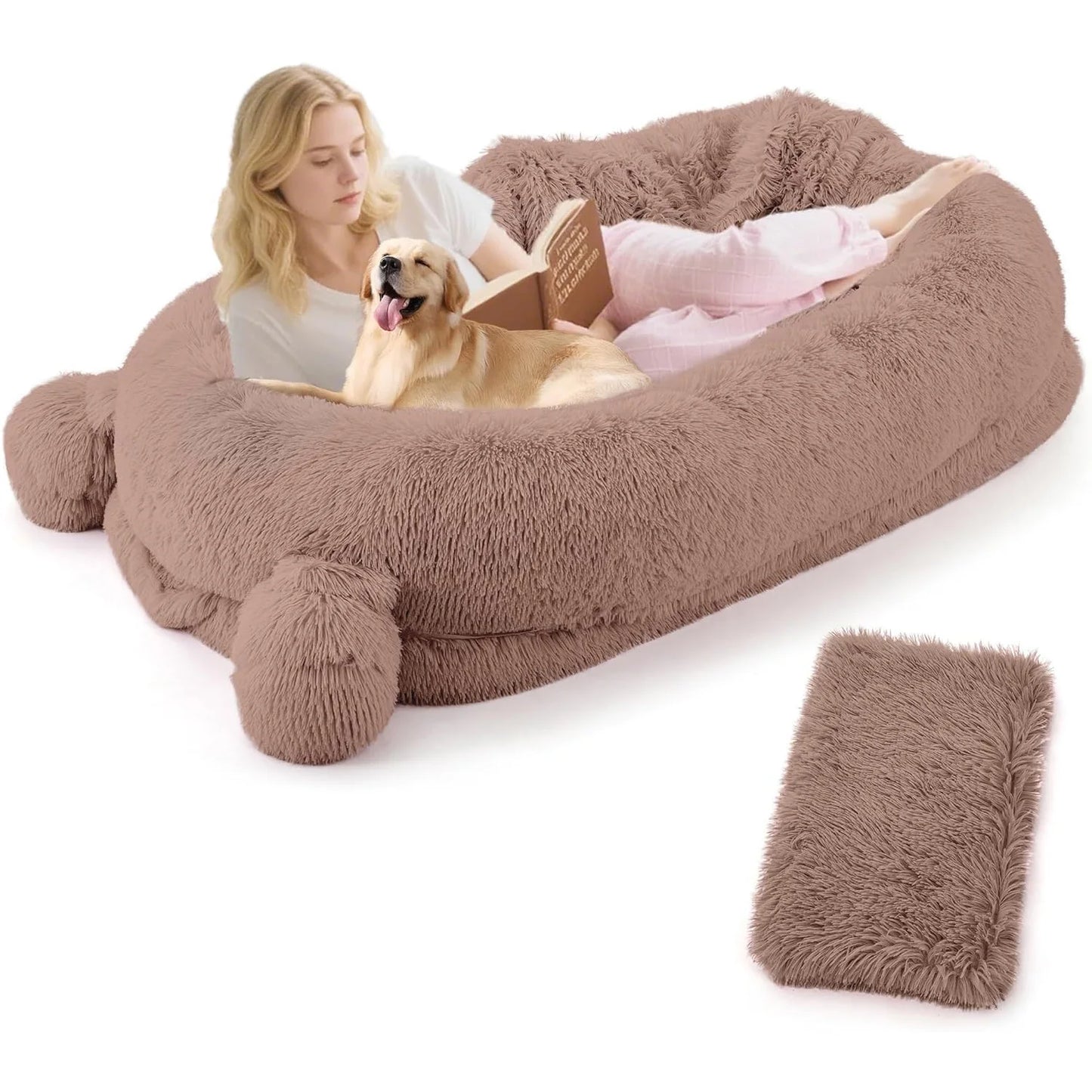 HiMISS Dog Bed for Adults With Removable Cover Matching Blanket and Pockets