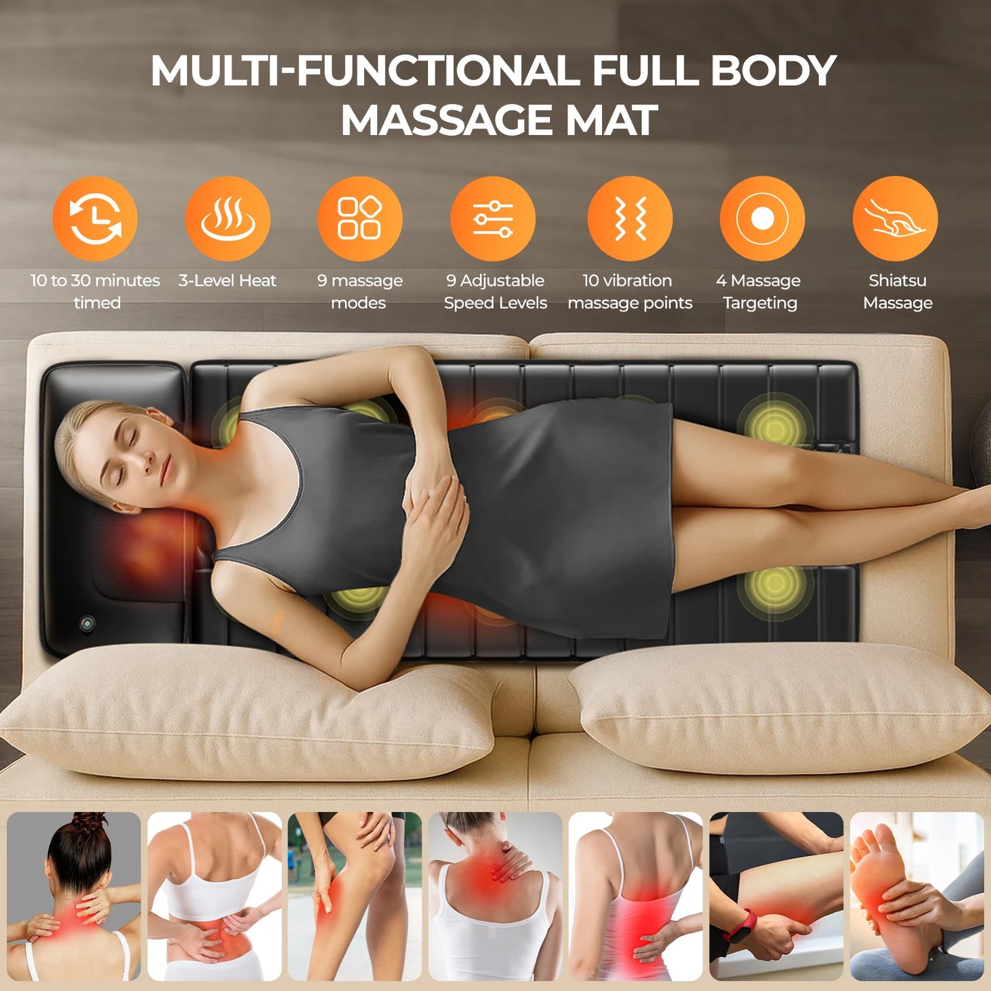 HOMEMASSA Shiatsu Full Body Massage Mat Detachable Pad 10 Motors