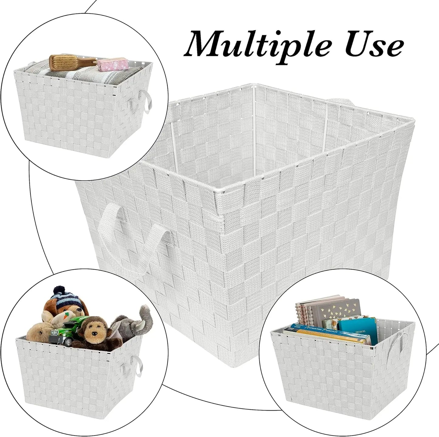 Woven Storage Basket Set With Handles For Home Organization