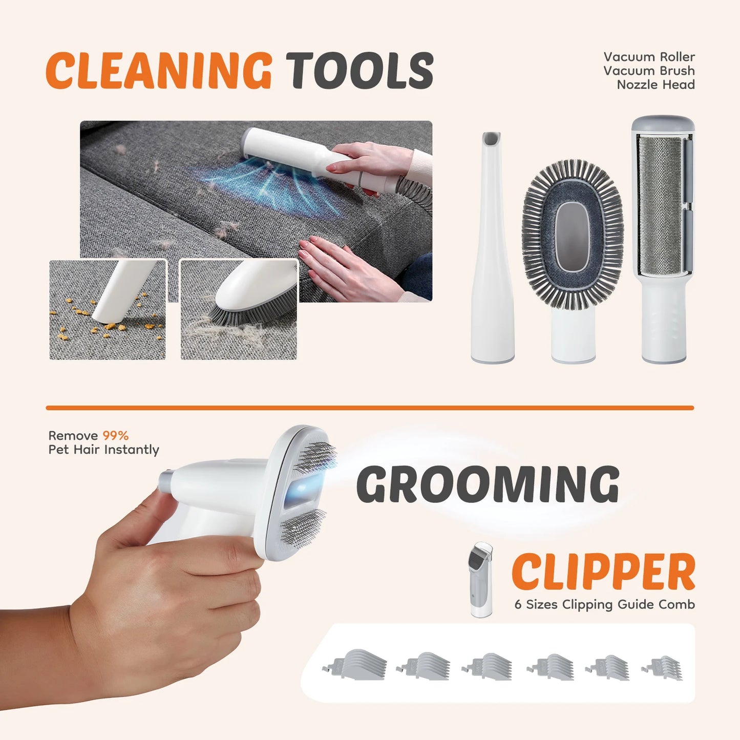Professional Pet Grooming Vacuum Kit With Suction Modes Cordless Clippers
