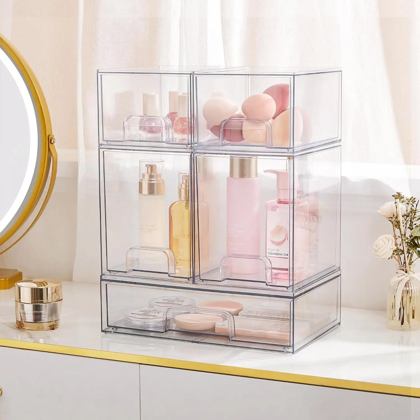 Clear Plastic Stackable Storage Drawers For Kitchen Bathroom Pantry