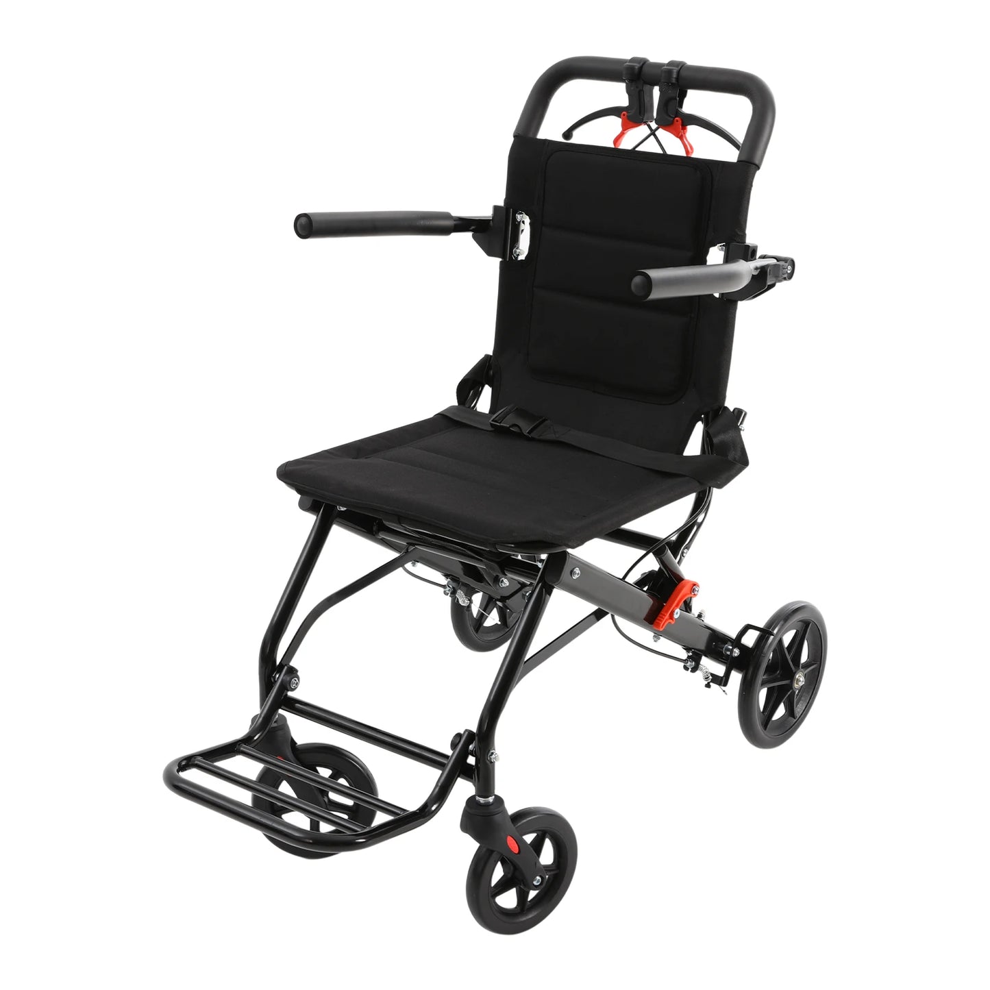 Foldable Transport Wheelchair With Handbrake Lightweight Portable Travel Chair