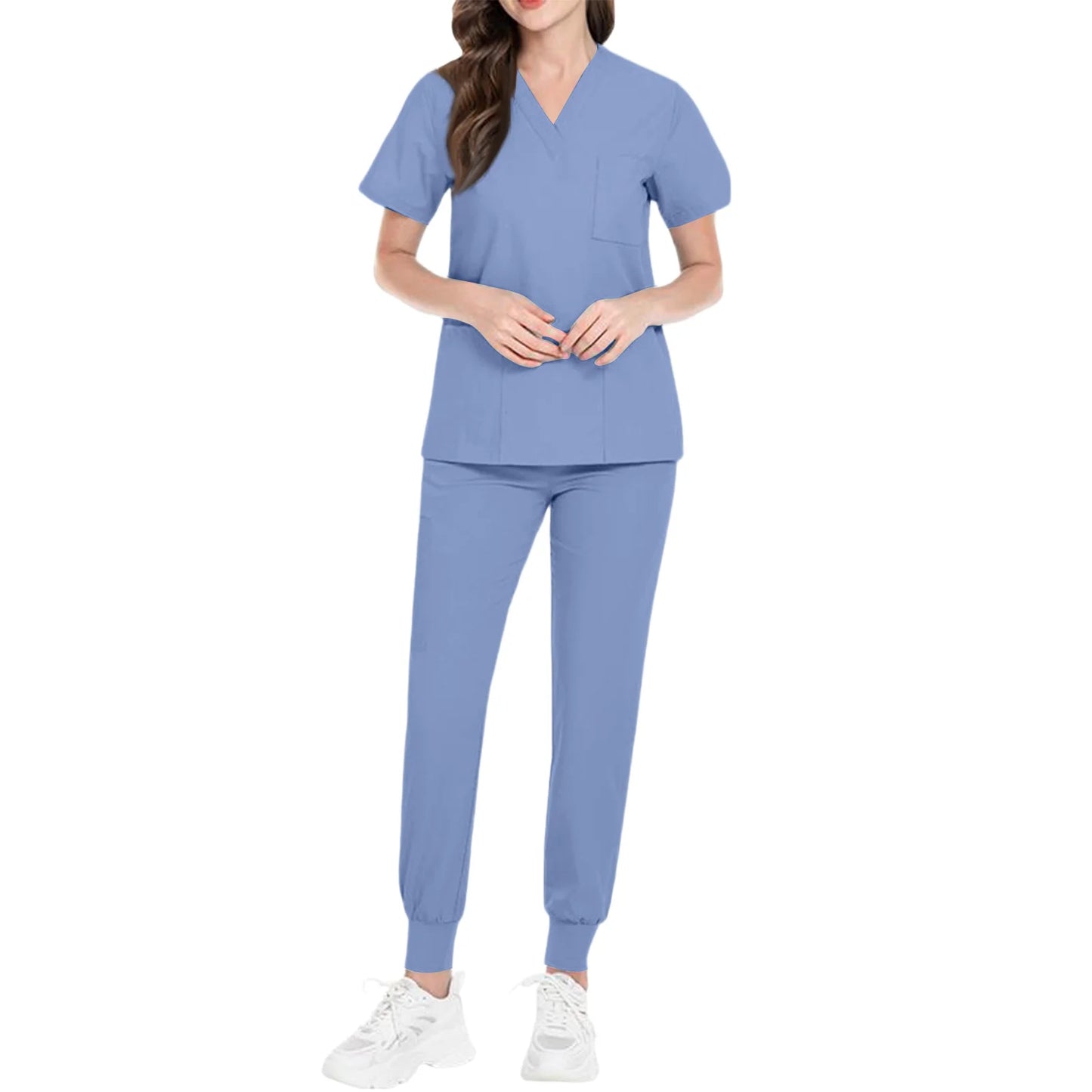 Women's Nurse Scrub Set V-Neck Short Sleeve Medical Uniform