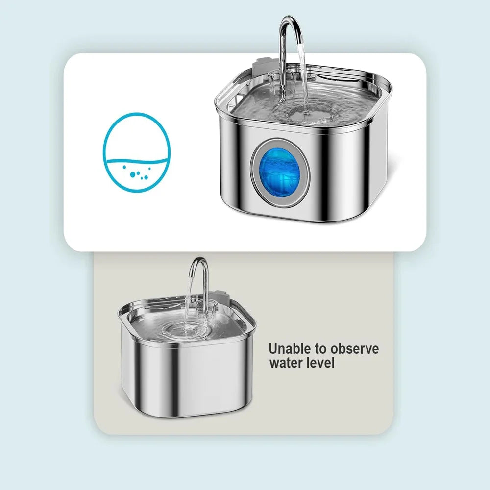 Stainless Steel Pet Water Feeder With Visual Window Drinking Bowl