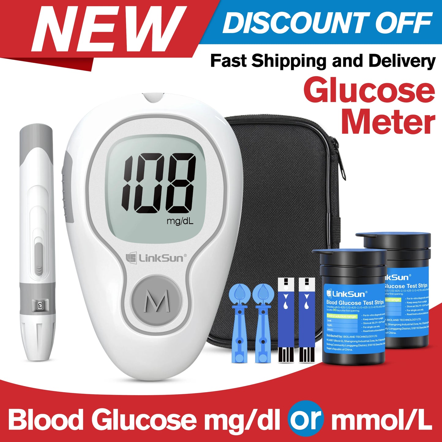 Linksun Blood Glucose Meter G4253 Complete Diabetes Testing Kit