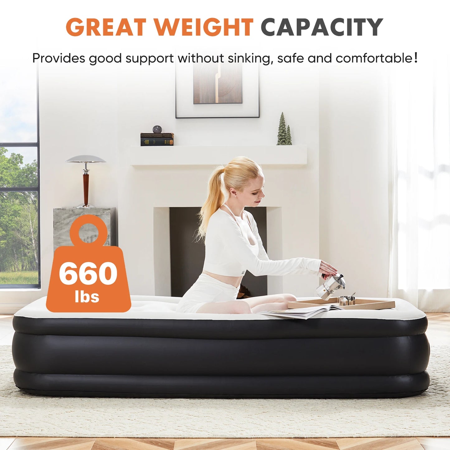 JHK Air Mattress Non Slip Bottom For Home Camping Comfort