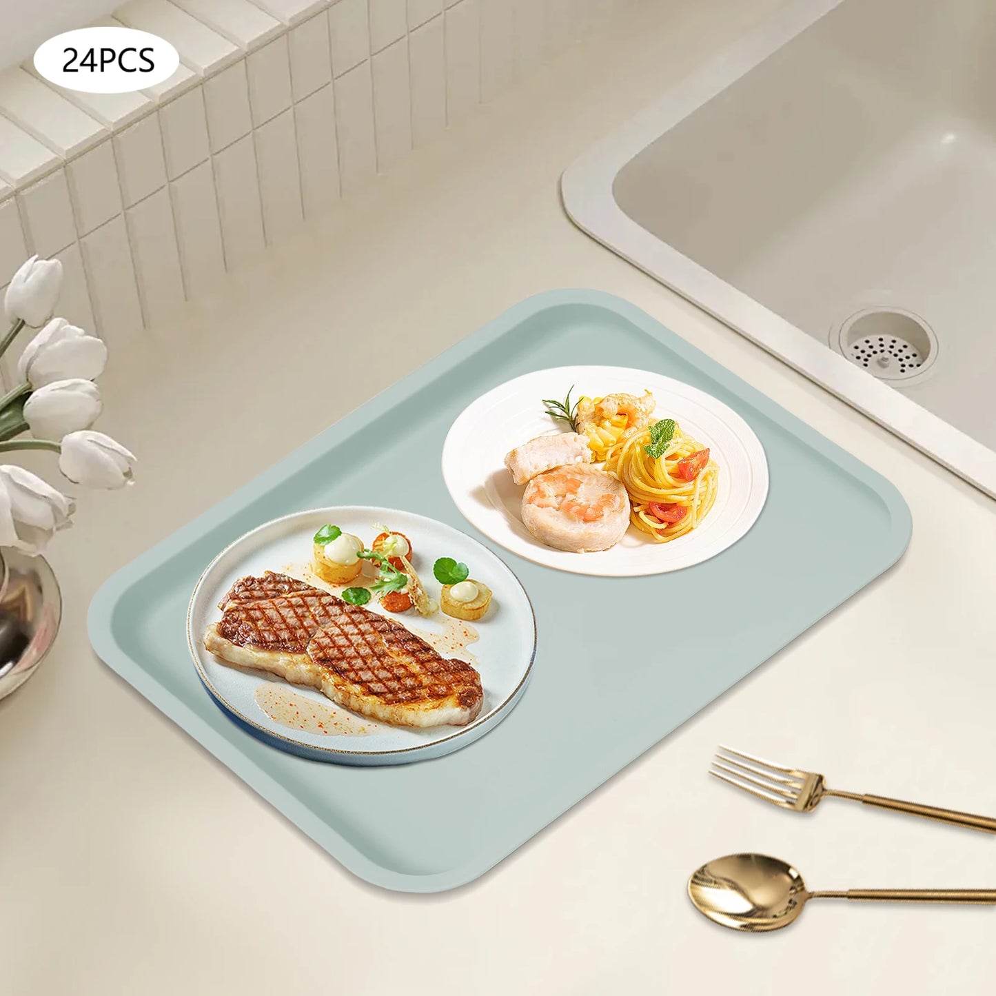 Bymaocar Rectangular Stackable Serving Trays 24 Pcs Food Service