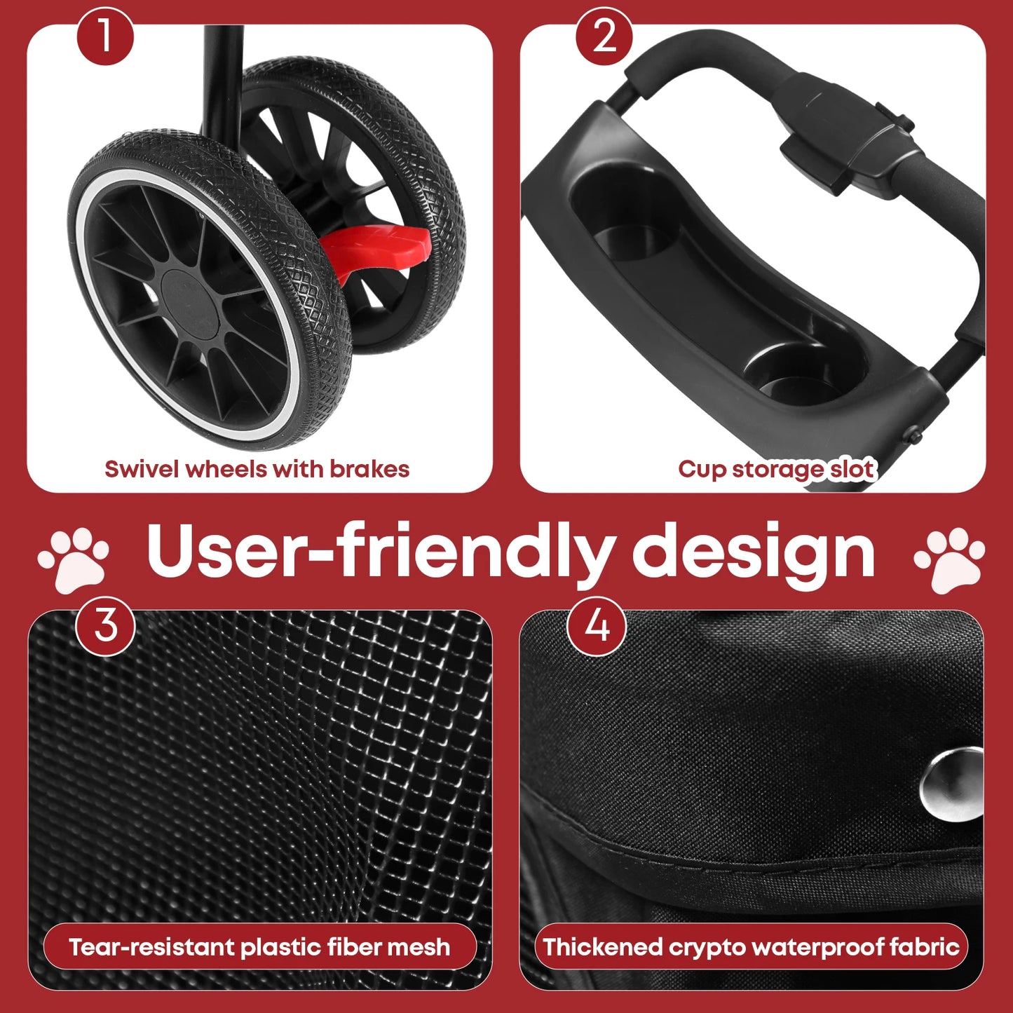 Chihuahua Pet Stroller For Small And Medium Dogs 3-Wheel Foldable