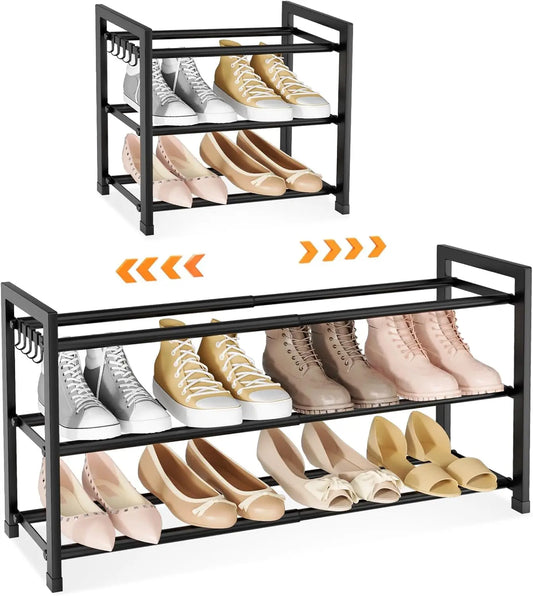 Adjustable Expandable 3-Tier Shoe Rack for Closet 12 Pairs