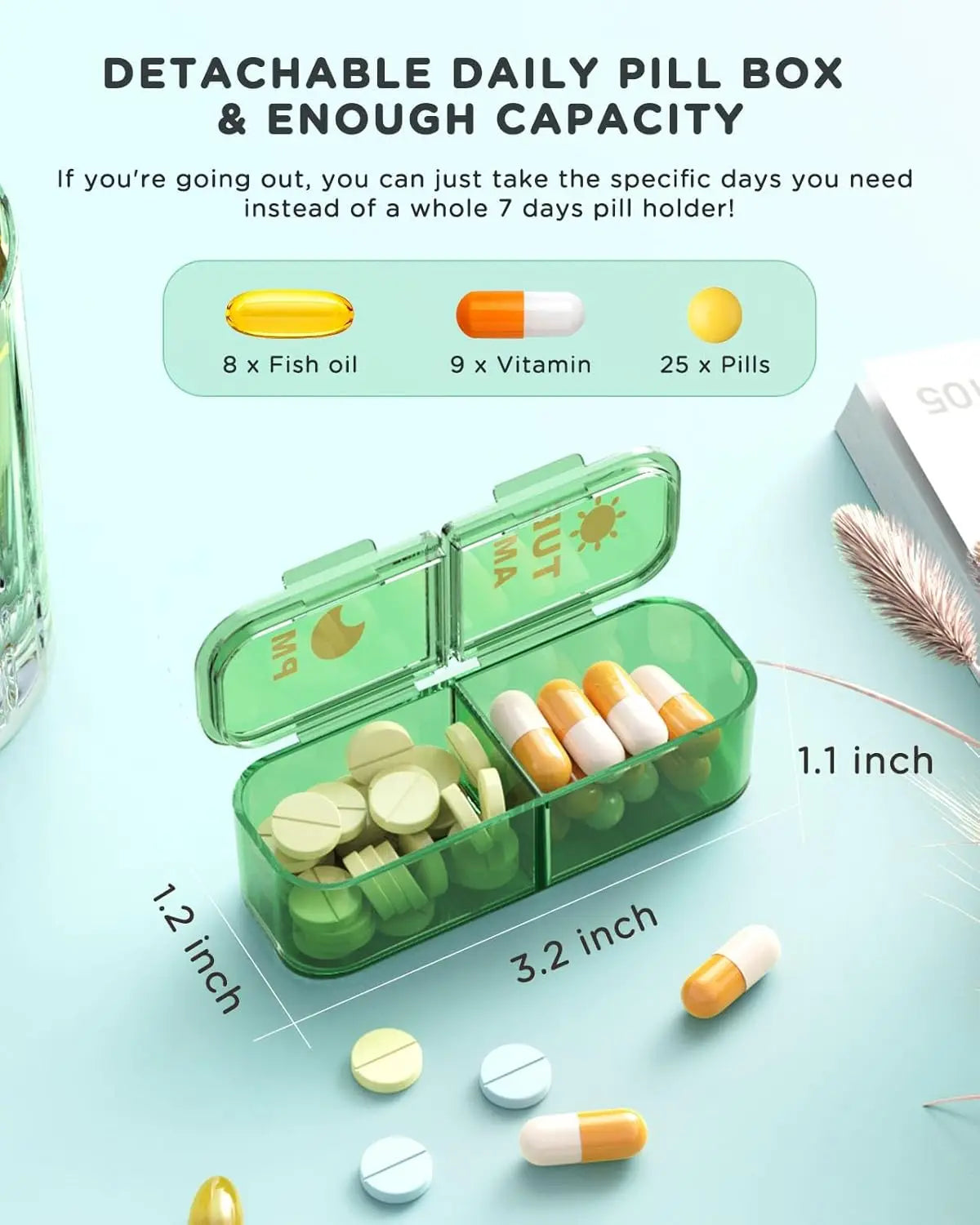 7 Day AM PM Pill Organizer With Dual Portable Compartments