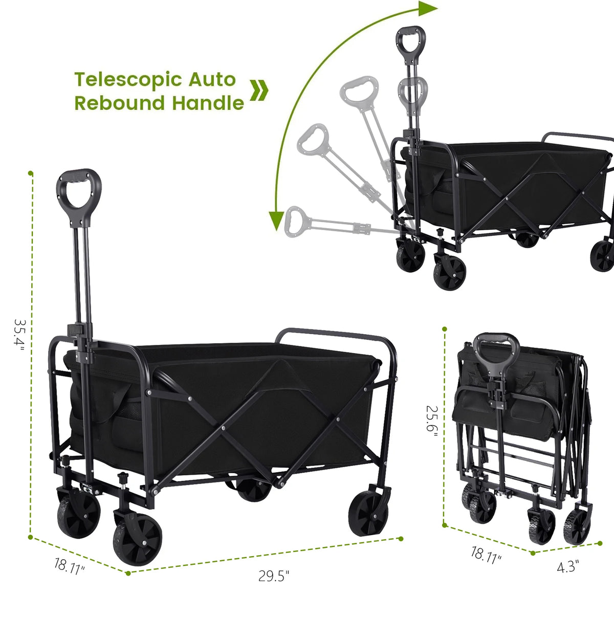 Heavy Duty Foldable Utility Wagon All Terrain Wheels Cup Holder