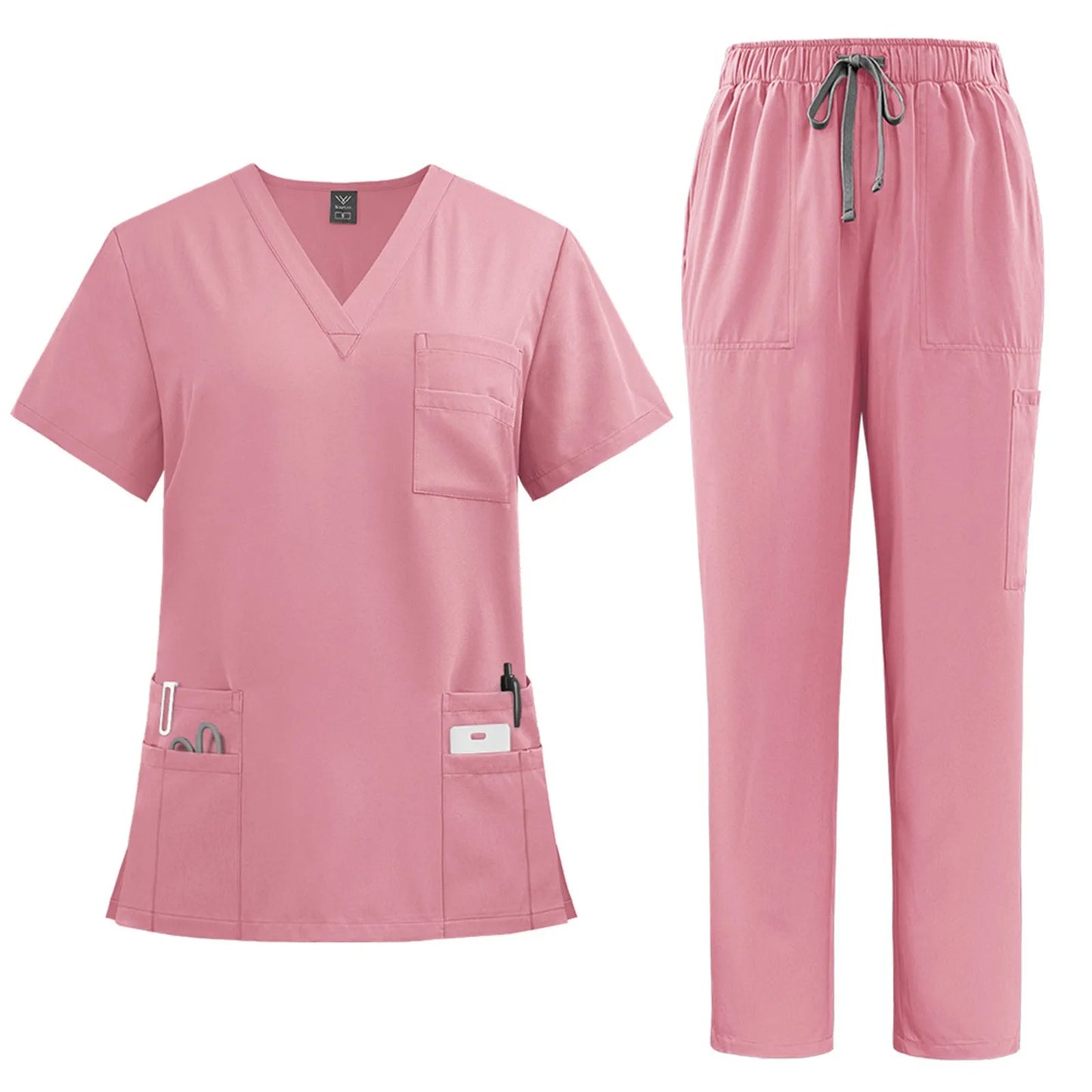 Eillysevens Nurse Uniform Quick Dry VNeck Short Sleeve Pants Set