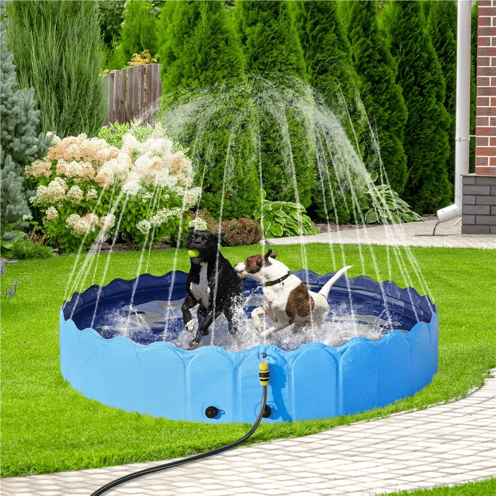 Foldable PVC Pet Pool With Sprinkler For Dogs And Cats
