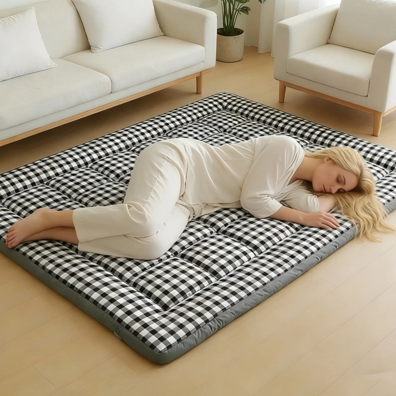 Japanese Plush Futon Mattress Topper Roll Up Tatami Mat