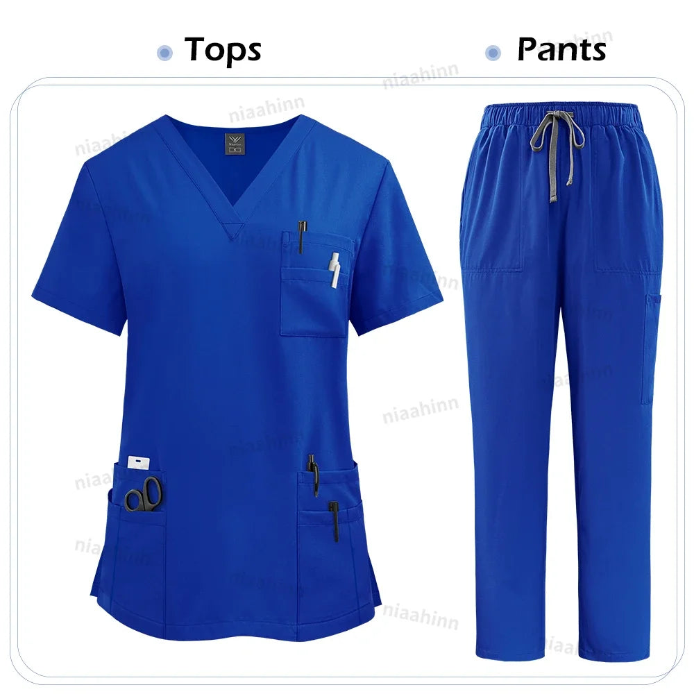 Medical Scrubs Set For Women Nurse Uniform Unisex Lab Coat