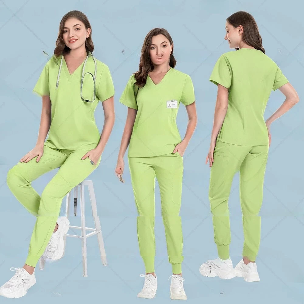 NONECN Nurse Uniforms Set Women Men Medical Hospital Scrubs Outfit