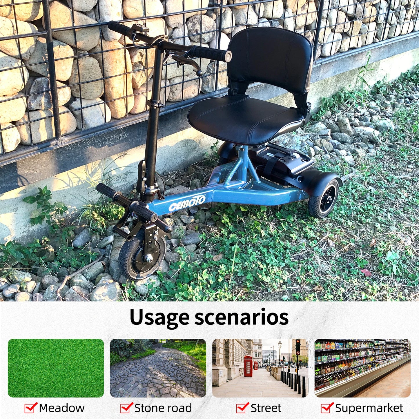 Three Wheel Aluminum Foldable Scooter With Lithium Battery For Elderly