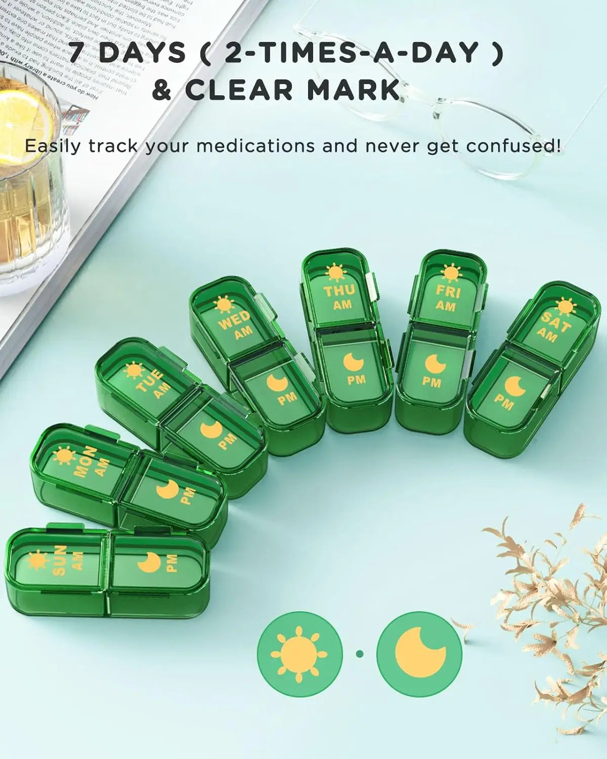 7 Day AM PM Pill Organizer With Dual Portable Compartments