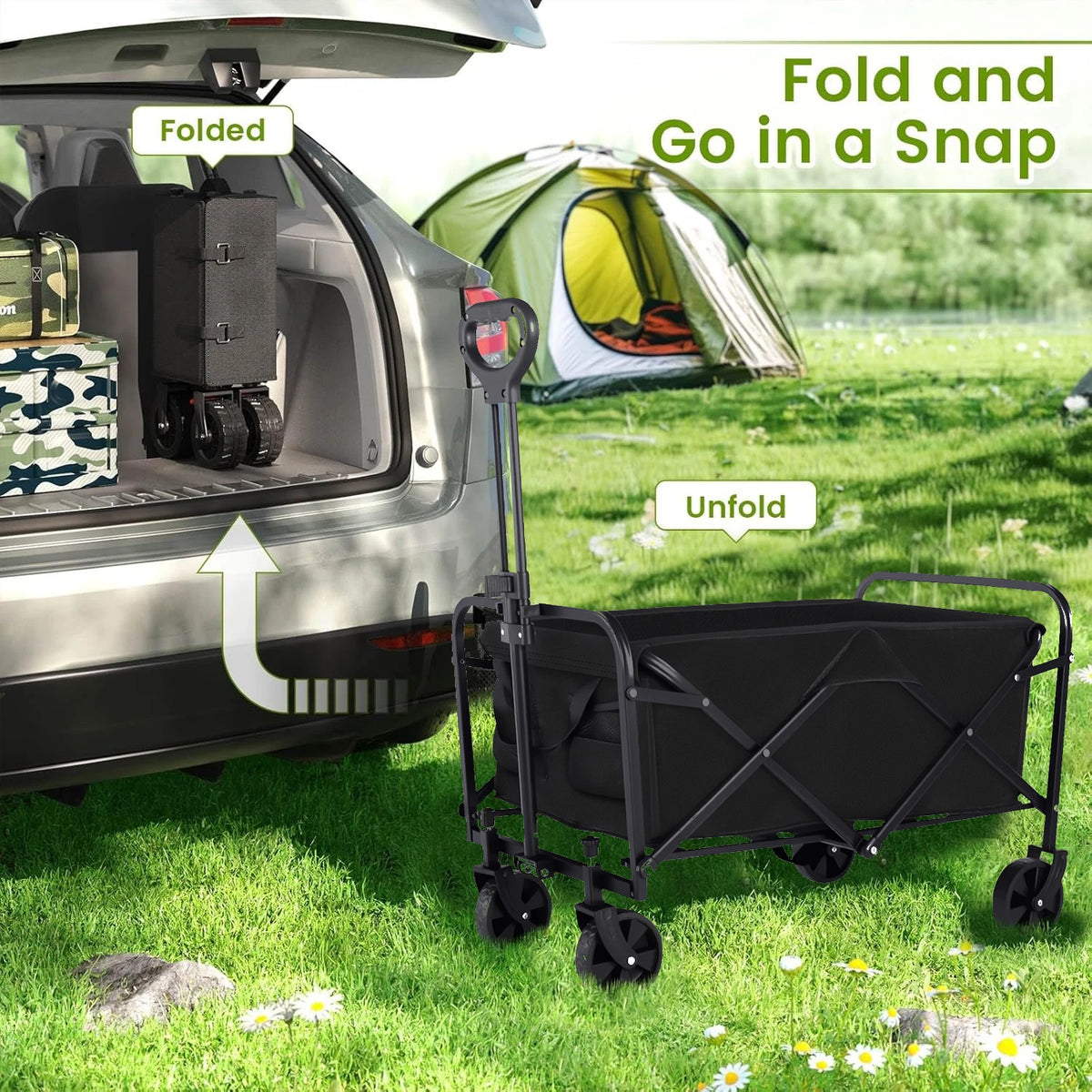 Heavy Duty Foldable Utility Wagon All Terrain Wheels Cup Holder