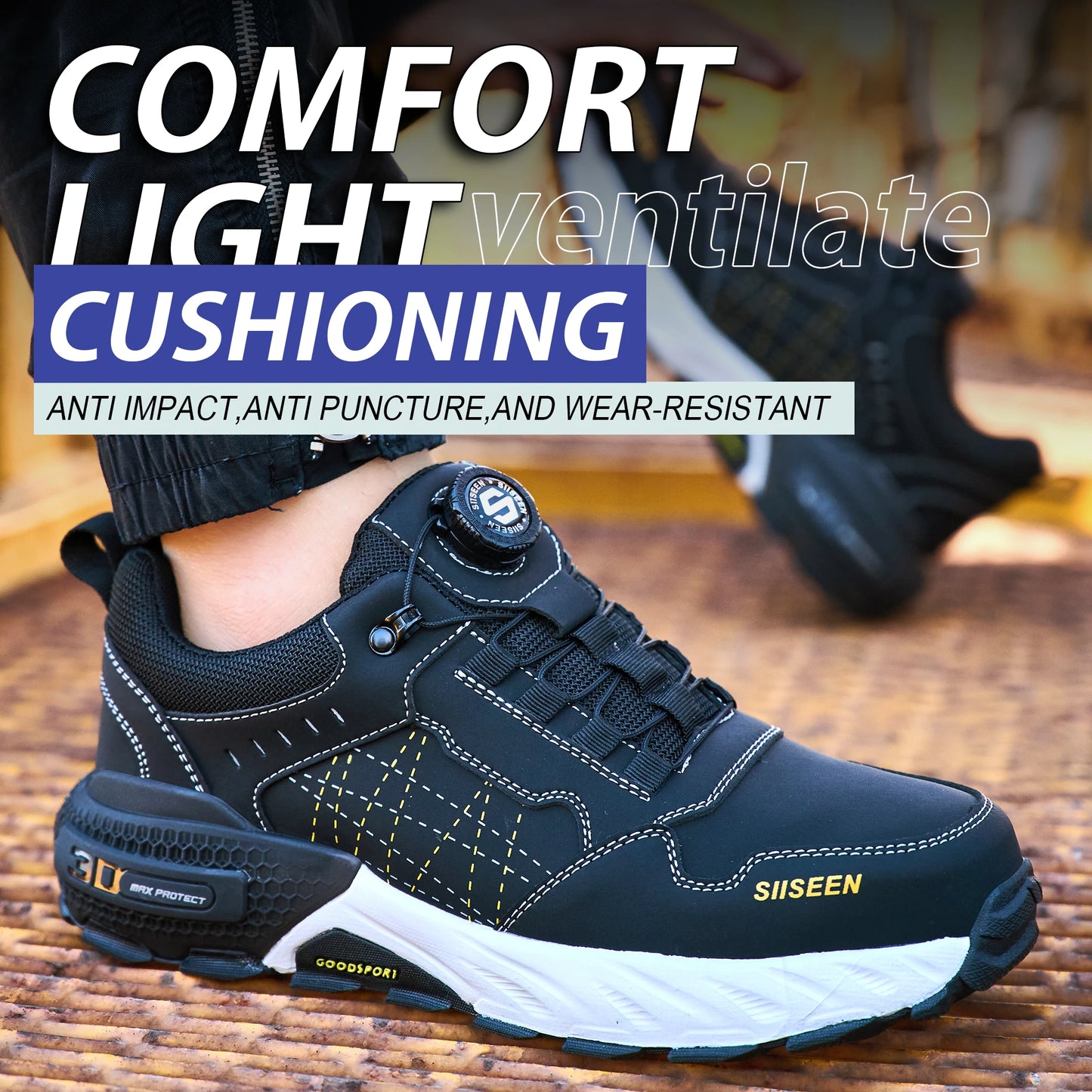 Men Leather Safety Shoes Steel Toe Work Boots Kevlar Puncture Proof