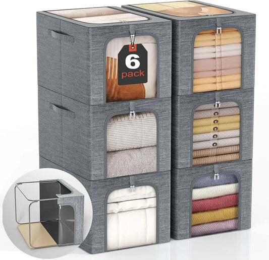 6 Pack Stackable Storage Bins With Clear Window And Lid