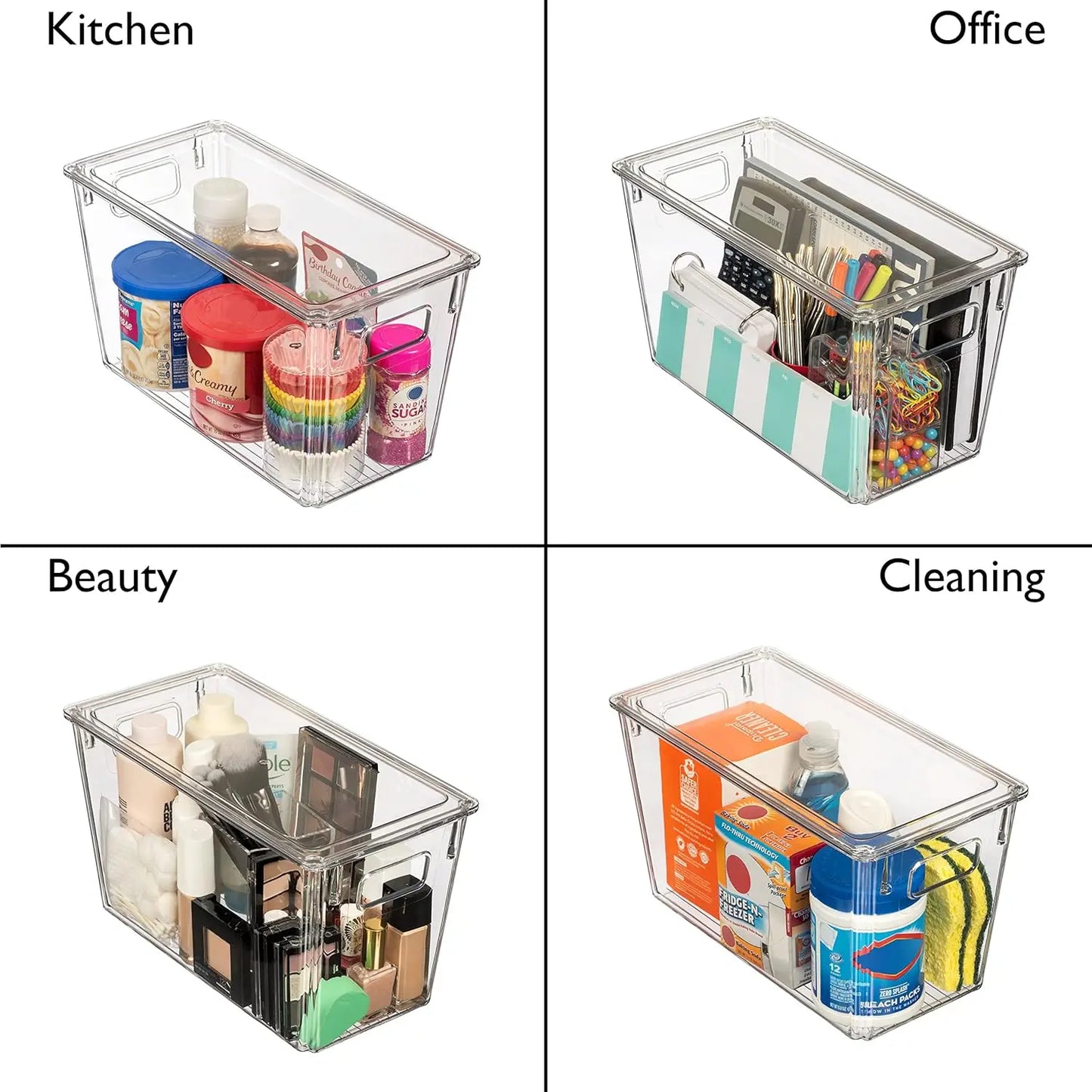 Plastic Storage Bins With Lids Four Pack Kitchen Pantry Organization
