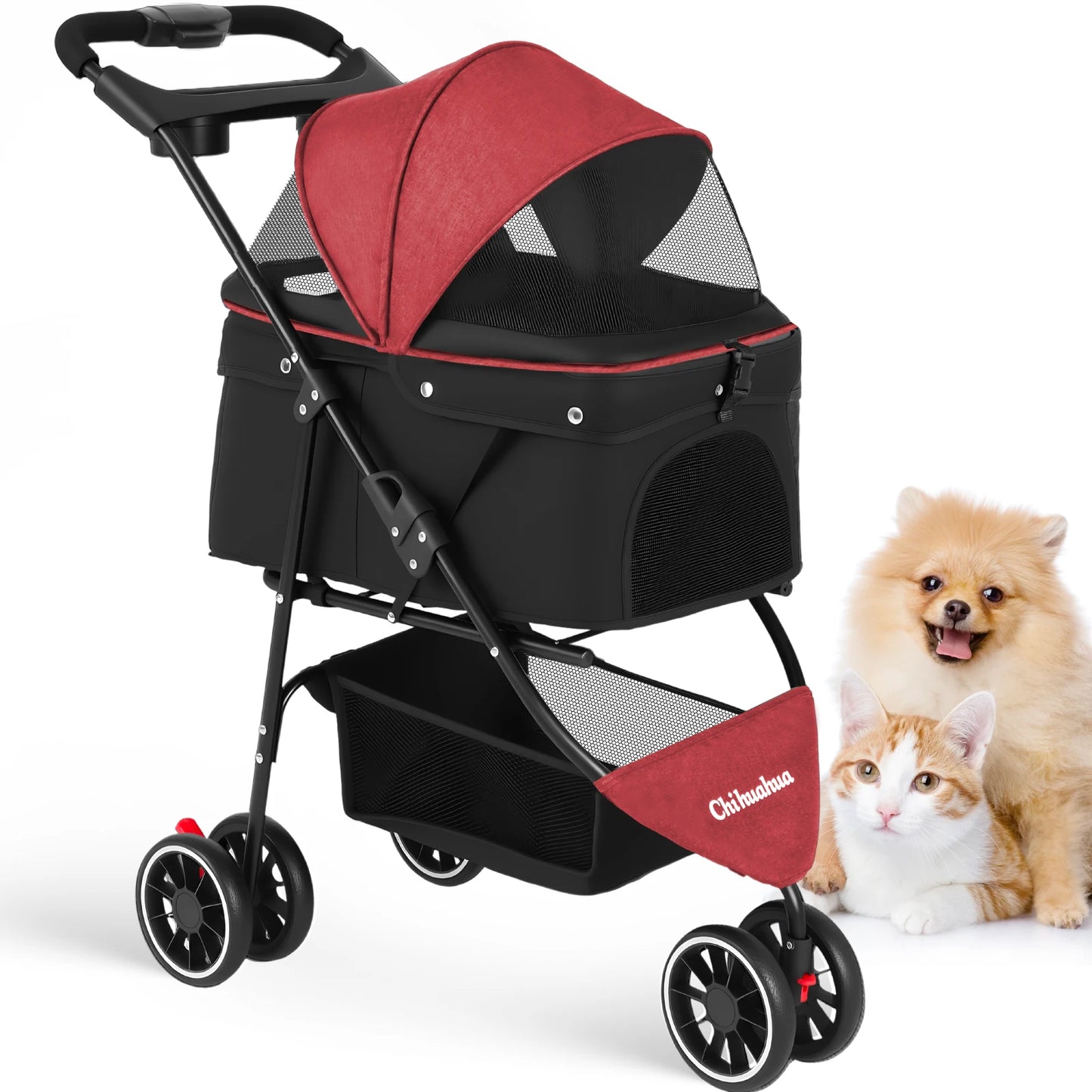 Chihuahua Pet Stroller For Small And Medium Dogs 3-Wheel Foldable