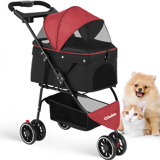 Chihuahua Pet Stroller For Small And Medium Dogs 3-Wheel Foldable