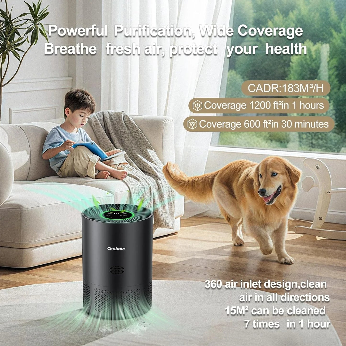 Chuboor H13 True HEPA Air Purifier For Home Bedroom Kitchen